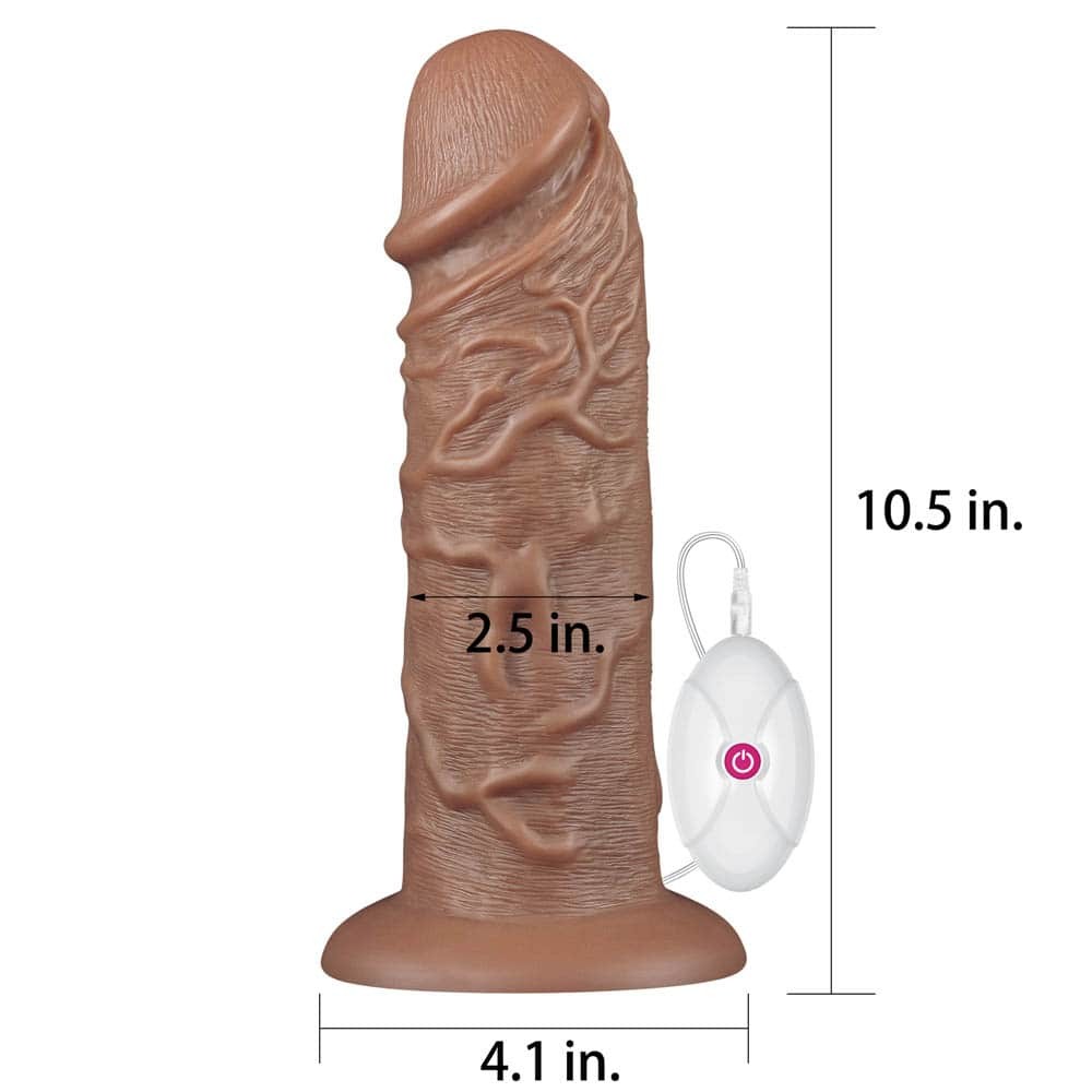 10.5'' Realistic Chubby Vibrating Dildo Brown - Image 4
