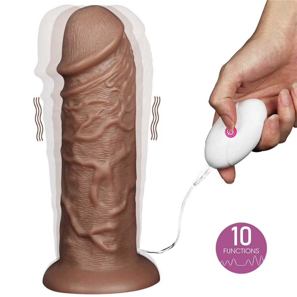 10.5'' Realistic Chubby Vibrating Dildo Brown - Image 3